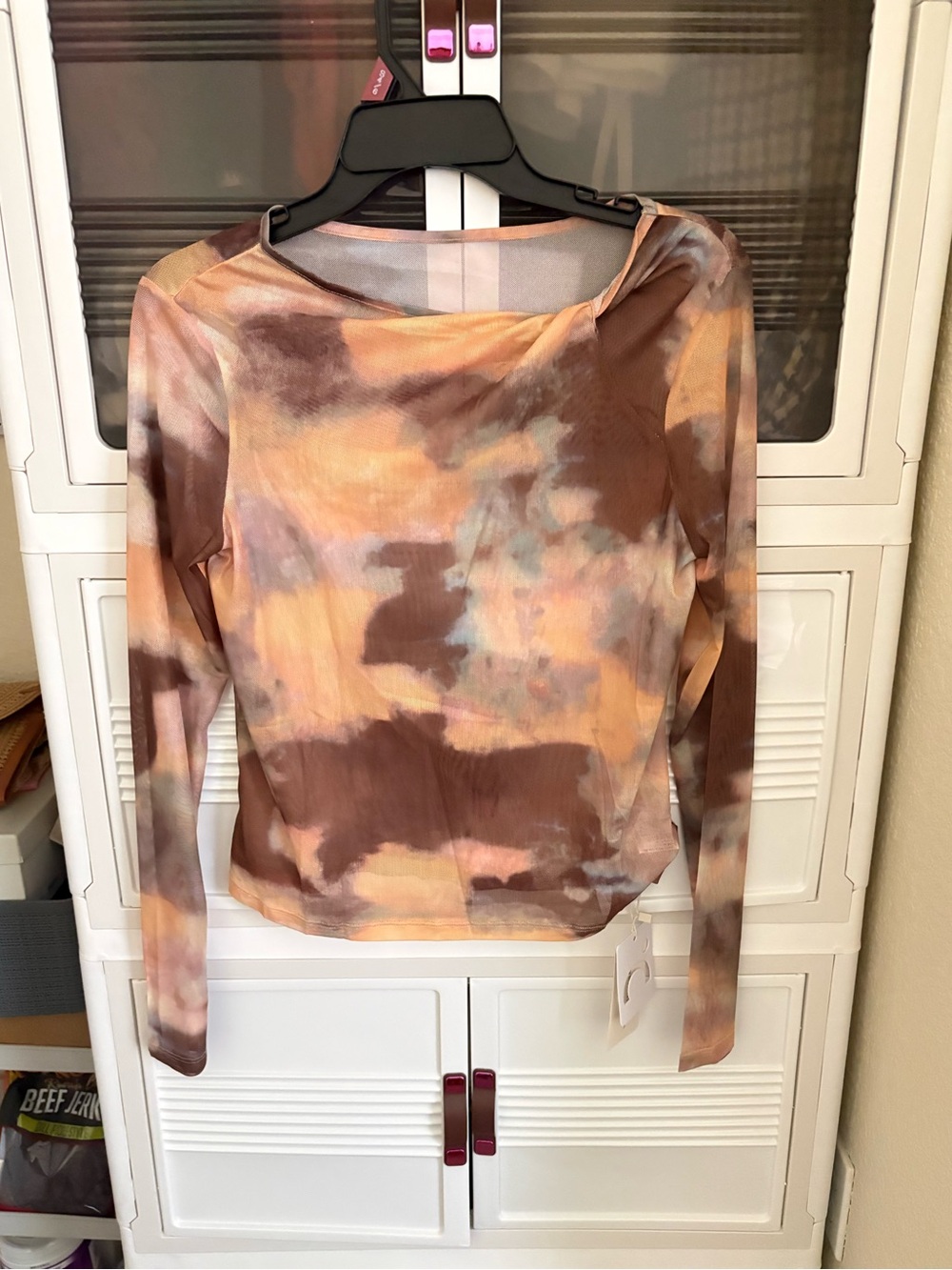 Commense Brown and Peach Tie-Dye Long Sleeve Top